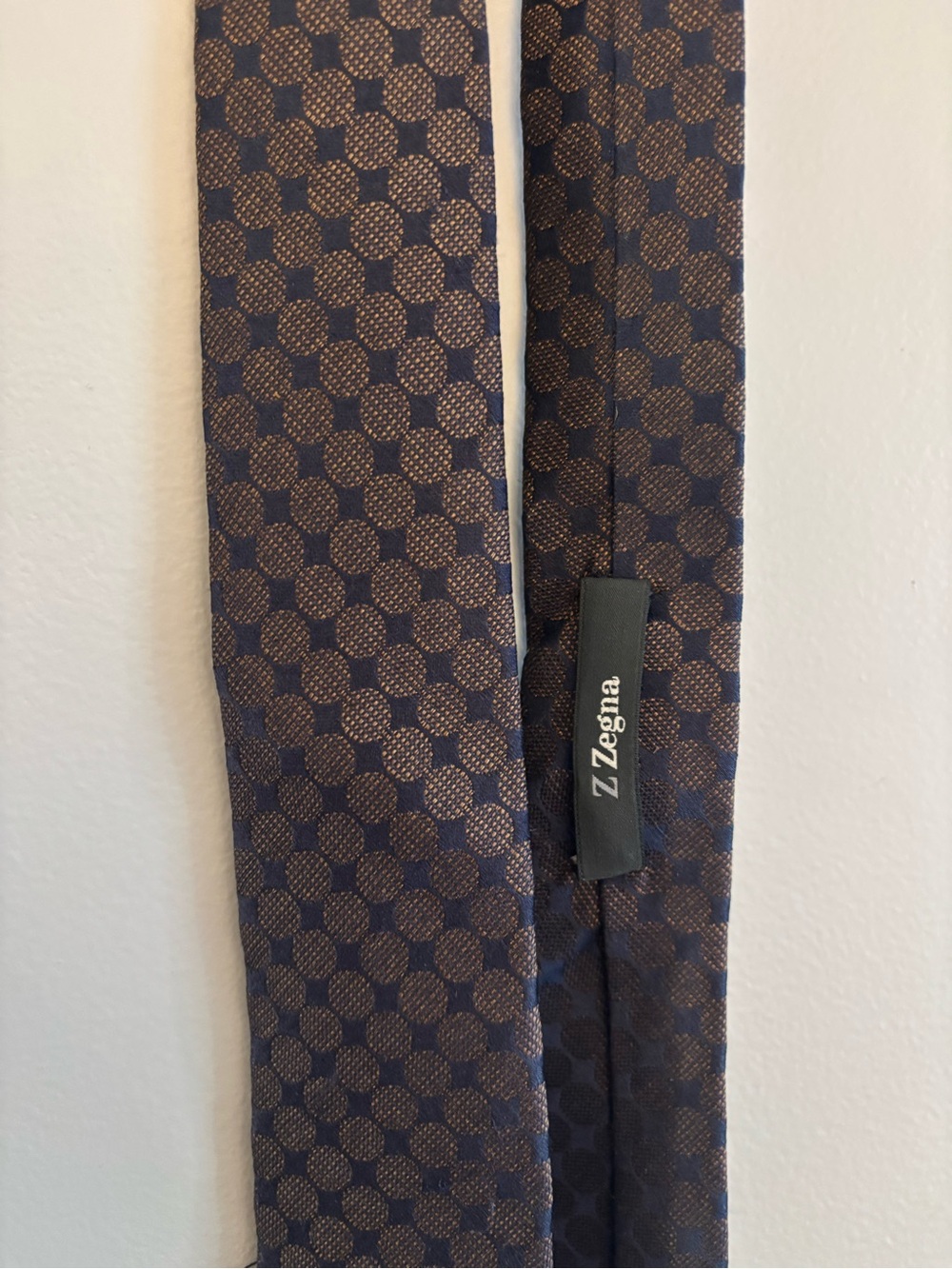 Z Zegna Navy and Brown Patterned Silk Tie